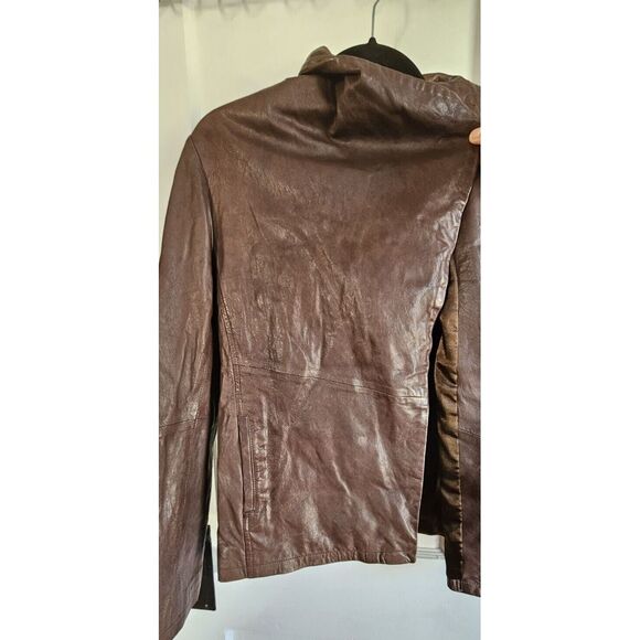 Eileen fish 100% Lamb leather jacket open front drapey‎ brown Sz M - Picture 8 of 11